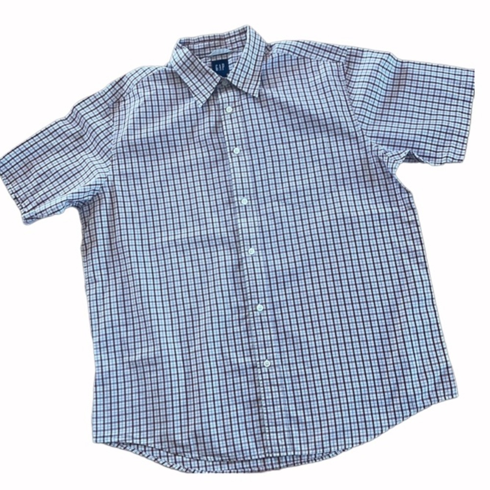 GAP MENS RELAXED FIT BUTTON DOWN SHIRT SHORT SLEEVED RED PLAID SIZE: LARGE